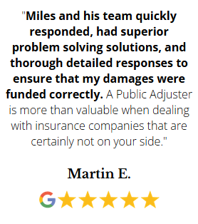 Martin E. testimonial - 5 star Google review praising Miles and his team for quick response, superior problem solving, and thorough detailed responses